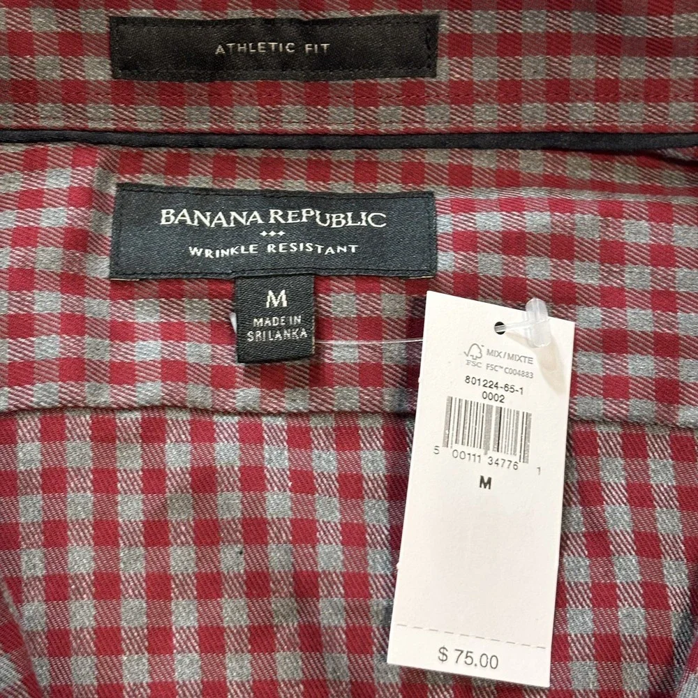 NEW Banana Republic Athletic Fit Check Plaid Men's Medium Long Sleeve Button Up